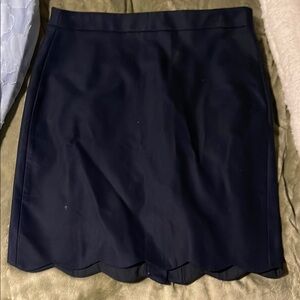 Navy Blue Scalloped Hem Pencil Skirt